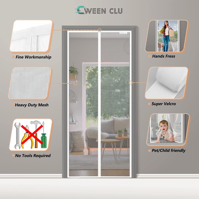 CWEEN CLU Magnetic Fly Screen Door, 140 x 220 cm,