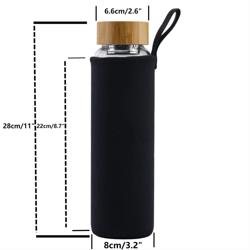 sunkey Glass Water Bottle 32 oz Wide Mouth with Sleeve