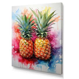 DesignQ Pineapples Wall art decor, Pineapples Wall Art, Fusion Of Gilded Pineapples, pink Large Canvas wall art, 12x20 inches