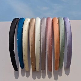 MASNDR 10 Pack Headbands for Women, Non Slip Thick Hair Headbands, Soft Padded Hair Bands for Women Girls, Comfortable Stretchable Neutral Headwear for Workout Yoga Daily Use (Color A, One size)