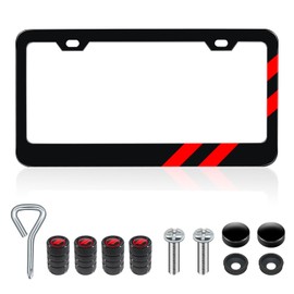 REMOCH 1PC Matte License Plate Frames for Dodge Charger Accessories Challenger Universal Solid Rust-Proof Aluminum License Plate Cover for Front and Rear Car Tags(Red Trim)