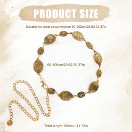 Mikovivi Western Oval Concho Chain Belt, Cowgirl Chain Belt for Women Adjustable Metal Chain Belt for Dresses Jeans