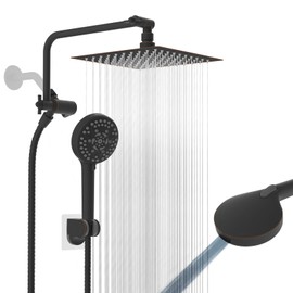 All Metal Shower Head, 8" High Pressure Rainfall/Handheld Shower Combo with 11" Extension Arm, 10-Spray Handheld Showerhead, 71" Long Hose, 3-Way Diverter Valve, Oil Rubbed Bronze