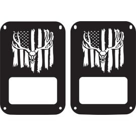 JeepTails Distressed USA American Flag Antlers Tail Lamp Light Covers Compatible with Jeep JK Wrangler Set of 2