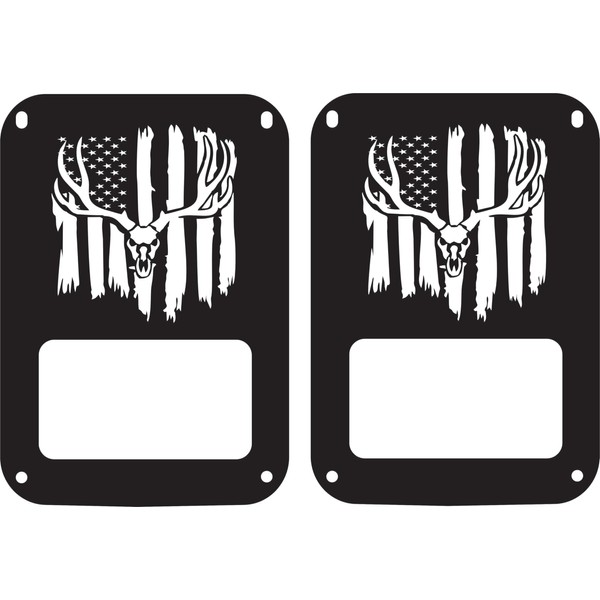 JeepTails Distressed USA American Flag Antlers Tail Lamp Light Covers
