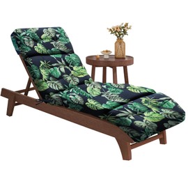 EverPine Outdoor Chaise Lounge Chair Cushion 74.4 x 22.8 x 4.7 Inche, Patio Lounge Chair Replacement Cushion with Ties, Thick Cotton Pool Recliner Cushion for Outdoor Furniture (Green Leaves)