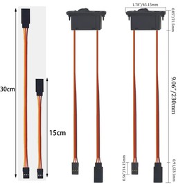 GTIWUNG Pack of 2 High Performance LED RC Switch, JR On/Off Plug On/Off RC Aircraft Switch, Mini Rocker Switch RC Power Switch Model Making for RC Car/Boat + 4 Pieces 15 cm/30 cm RC Servo Cable