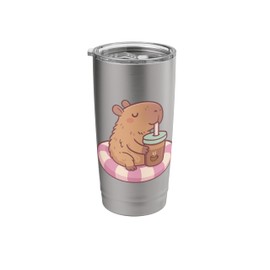 Cute Capybara On Pool Float Hold Drinking Coffee Lover Girls Stainless Steel Insulated Tumbler