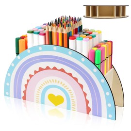 YNOYMO Pen Holder Desk Organiser Wooden Pen Box Children's Pen Holder Storage Rainbow Pens Organiser Pen Holder Desk Accessories for Office Supplies School Pencil