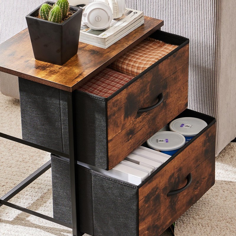 Night Stand Set of 2,2 Drawer Nightstand with Metal Frame