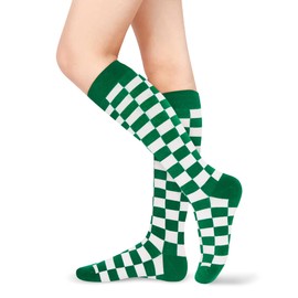 Benefeet Sox Women's Argyle Checkered Knee High Socks Girls Vintage Retro Checkerboard Patterned High Knee Socks Novelty Athletic Sock Cotton Long Tube Sock Football Outdoor Sports