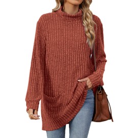 Flikity Winter Jumpers for Women UK, Ladies Turtle Neck Tops Long Sleeve Tops for Women UK Sweaters to Wear with Leggings Womens Longline Tops Knitted Jumpers S