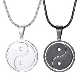 MOO&LEE Yin Yang Pendant Necklace for Men and Women 22 Inch Stainless Steel Snake Chain, BFF Necklace for 2