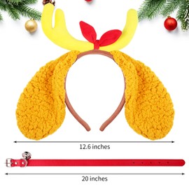 PAJXNJC Deer Antler Headband with Dog Ears and Collar, Dog Costume Accessories Christmas Party Favors - for Women Man Dog - for School Party Supplies(Yellow)