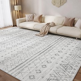 8x10 Rugs for Living Room Non Slip Washable Rug Boho Moroccan Large Area Rug Carpet Super Soft Modern Indoor Rugs for Bedroom Under Dining Table Office Playroom Grey