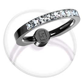 Jsoerpay Transparent Phone Ring, Set of 2, Diamond 360° Rotation, Bunker Ring, Drop Prevention, Ring Type, Stand Function, Compatible with Most Smartphones and Tablet Cases (Black)