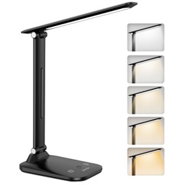 Dimmable LED Desk Lamp, BICKON Table Lamp, 5 Lighting Colour Modes, 15-100% Continuous Dimming, Touchable Table Lamp with USB Charging Port, Reading Lamp for Children, Learning, Office, Work, Study,