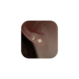 Asymmetrical Planet Star Moon Stud Earrings for Women Sparkly Cubic Zirconia Celestial Saturn Charms Earrings Cute Star Moon Earrings Jewelry Gifts (Gold)