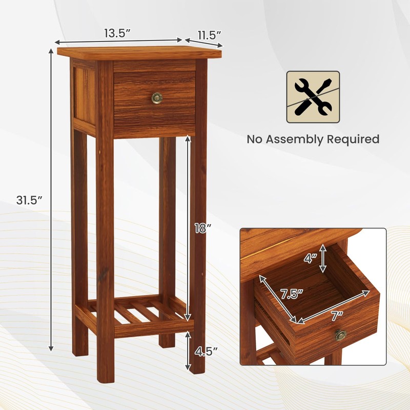 Giantex Tall End Table, Narrow Side Table with Drawer and