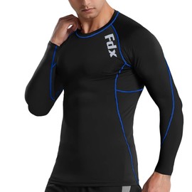 FDX Mens Compression Armour Base Layer Top Skin Fit Shirt, Leggings Set (Thermolinx Blue (Set)-XL)