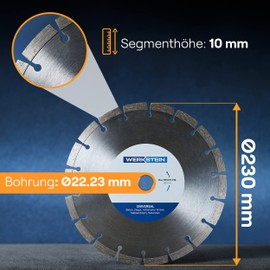 WERKSTEIN Extremely Durable Diamond Disc 230 mm x 22.23 mm x 10 mm I Universal Diamond Cutting Disc 230 mm for Cutting Stone, Concrete, Brick and Much More I Cutting Disc 230 Concrete for Angle