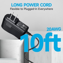 UL Listed DC 9V 1A Power Supply Adapter, 9V AC Adapter for Effects Pedals, Casio Piano Keyboards, Label Makers and More, DC Plug 5.5mm x 2.1mm, Center Negative, 10FT Cord