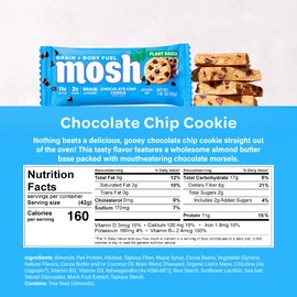 MOSH Chocolate Chip Cookie Vegan Protein Bars, Plant Based, Keto, Gluten Free, Brain Healthy Snack with Cognizin, Ashwagandha and Lion's Mane, 12 Count