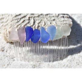 Rainbow of Surf Tumbled Sea Glass Hair Comb