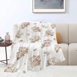 Koala Blanket Koala Throw Blanket Soft Fleece Flannel Bedding Koala Gifts for Girls Boys Women Lovers Adults Stuff Plush for Couch Sofa Bed Room Decor 40"X50"