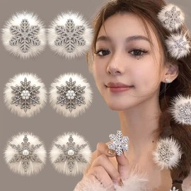Plush Snowflake Hair Clips Rhinestones Snowflake Hair Barrettes For Women Snow Flake Holiday Christmas Hair Clips Christmas Hair Clip Hair Pins Christmas Clips For Hair Xmas Christmas Hair Accessories