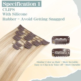 S-noilite Clip-In Real Hair Extensions, Ash Blonde/Bleach Blonde, Remy Human Hair, 80 g, 60 cm, Thin Wefts, 8 Wefts, #18/613