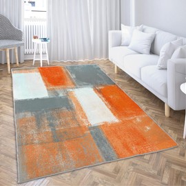LOKMU Non-Slip Area Rugs Orange and Grey White Abstract Art Home Decor Rugs Carpet for Classroom Living Room Bedroom Dining Kindergarten Room 4'x6'