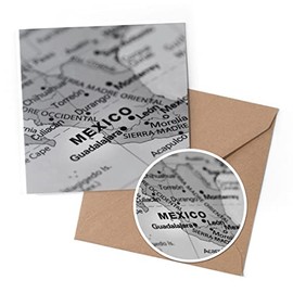 1 x Greeting Card & 10 cm Round Sticker Set - BW - Mexico Map Travel Explorer Holiday - Birthday Thank You Friend Lover Fan Mum Dad Kids #43218