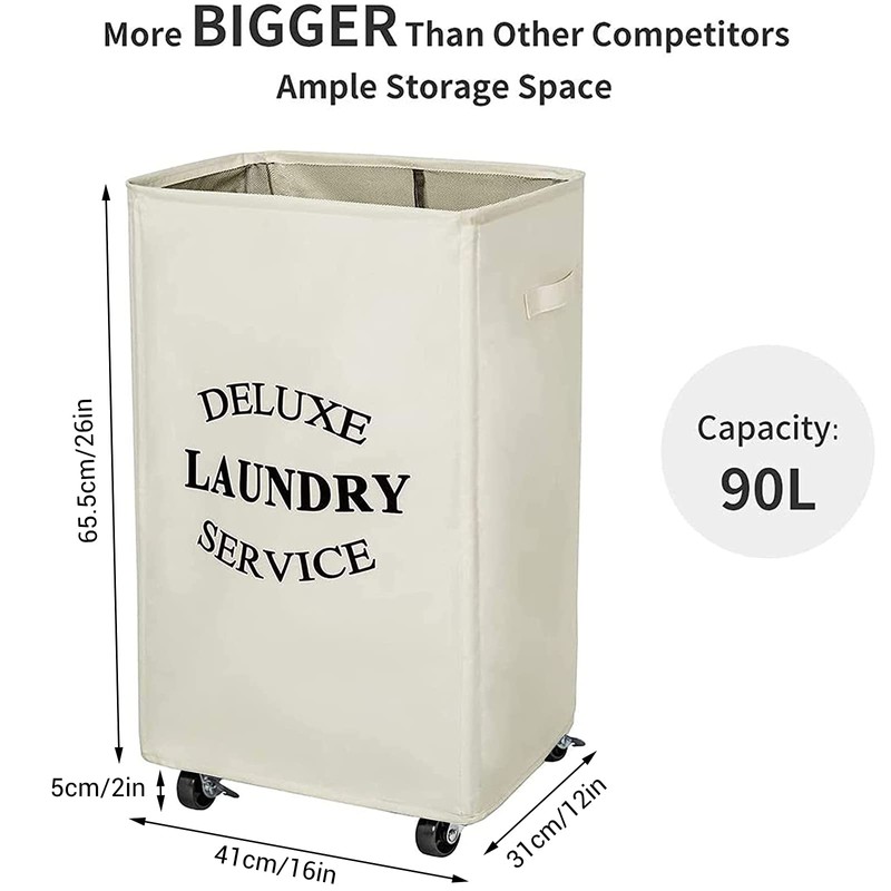 WOWLIVE Large Rolling Laundry Basket Wheels 90L Collapsible Tall Laundry