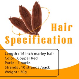 Marley Hair 16 Inch 7 Packs Pre Separated Springy Afro Twist Hair Copper Red Marley Twist Braiding Hair for Faux Locs Crochet Hair Pre Fluffed Spring Twist Hair Extensions (16",350)