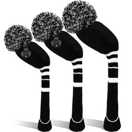 Golf Head Covers Woods Driver Fairway Hybrid 3 Pcs,Golf Headcover Pom Knitted Number 1 3 5 for Men Women Kids Anti-Wrinkle Washable Soft Portable Color Blue Red (Black/White)