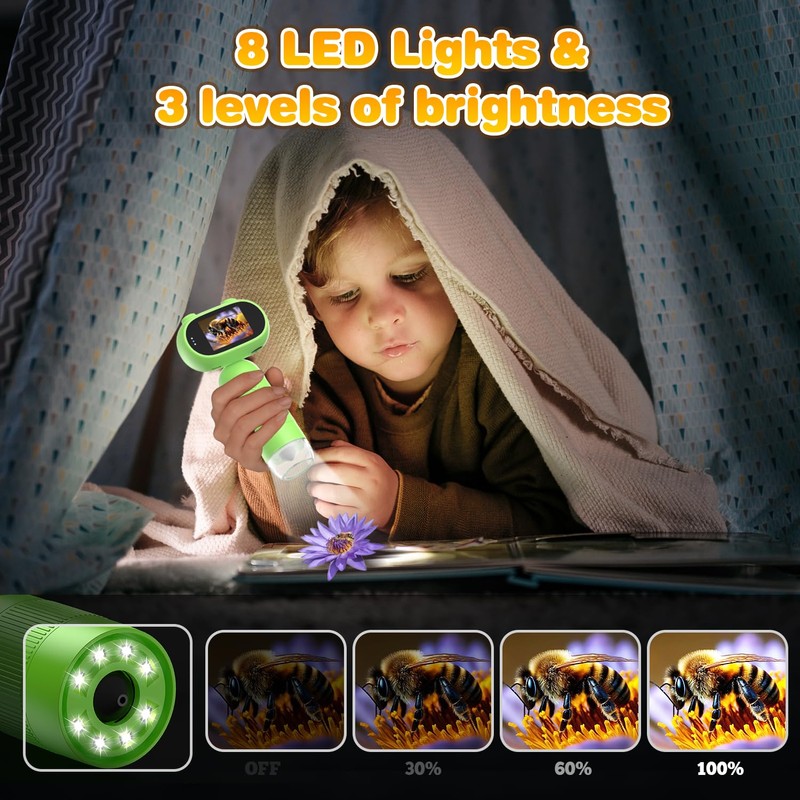 Digital Microscope for Kids,2.0" IPS Screen Handheld Microscope for Kids,Support