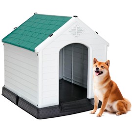 ZENY 34Inch Large Plastic Dog House - Waterproof Dog Kennel with Air Vents and Elevated Floor All Weather Indoor Outdoor Insulated Doghouse Puppy Shelter, Easy to Assemble, Green