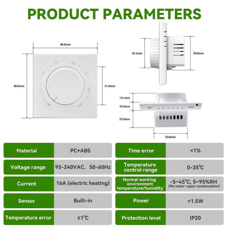 Thermostat Mechanical Electric Underfloor Heating Thermostats 16A 95-240V Temperature Controller