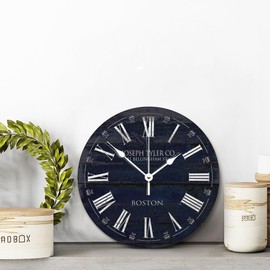 Barnwood Navy Blue Wall Clock Rustic Wood Clock 10 Silent Non-Ticking Quartz Battery Operated Clock for Living Room Kitchen Bedroom Farmhouse Home Decor Birthday Wedding Gift
