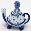 Handmade Porcelain Gzhel teapot Tortoise turtle with Lion cub as