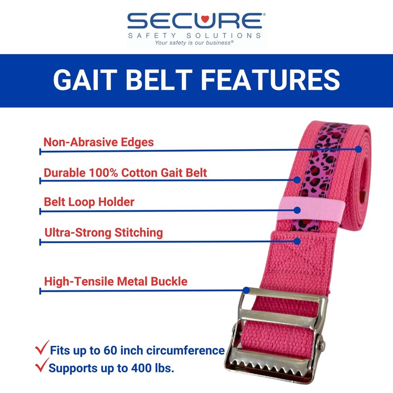 Secure Gait Belt for Seniors 60”, Pink Leopard - Quick