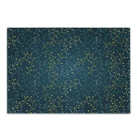 Ambesonne Leaves Cutting Board, Heart Shaped Little Buds Flowering Branches Curly Spring Nature Inspired, Decorative Tempered Glass Cutting and Serving Board, Small Size, Dark Blue Green Yellow