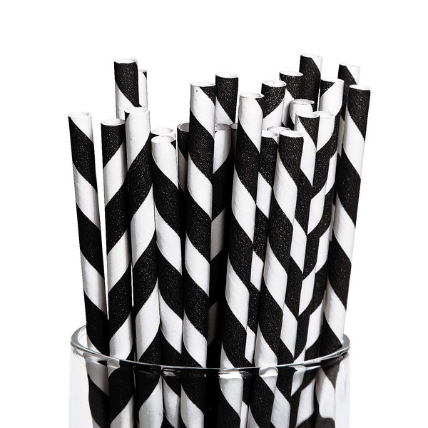 Black and White Striped Paper Straws - 24 Pack - Party Supplies