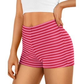 Trendy Queen Pajama Shorts Women Micro Low Rise Comfy Boxers Spandex Trendy Casual Pj Bottoms Striped Lounge Sleepwear 2025 Summer Outfits Red Striped L