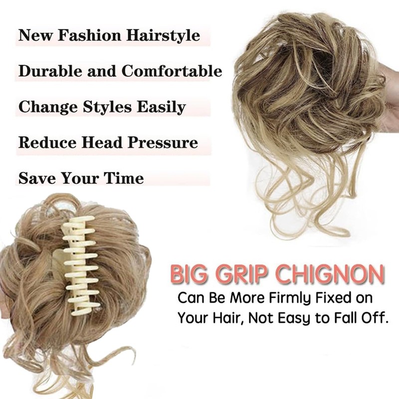 Hanaoops Hairpieces Bun Ponytail Extension Claw Clip Curly Wavy Synthetic
