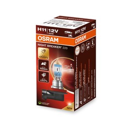 OSRAM Night Breaker 220 64211NB220, H11, 220% More Brightness, Halogen Headlight Bulb, Folding Box (1 Bulb)