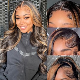 24 Inch 13x4 Ombre Lace Front Wigs Human Hair 180 Density 1B/30 Highlight Ombre 13x4 HD Transparent Lace Front Wigs Colored Balayage Wig Body Wave Human Hair Wigs for Women