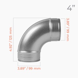 HVAC OV 90° Degree Ø4 Inch Elbow Bend Duct Connector - Galvanized Steel - Metal for Round Ventilation Pipes - Adjustable Outlet Adapter - for Home or Industrial HVAC Exhaust/Intake Ventilation