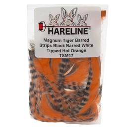 Hareline Magnum Tiger Barred Strips #17 Black Barred White Tipped Hot Orange